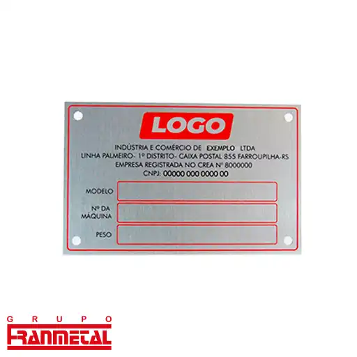 Placas de identificação de equipamentos